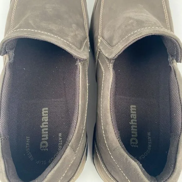 Men's Dunham Shoes Size 11.5 WIDE Brown Leather Slip On Loafers Waterproof