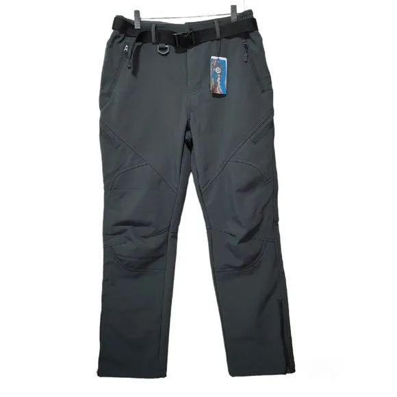 Men's Fleece Lined Winter Softshell Pants Hiking Snowboard Bottom Leg Zi…