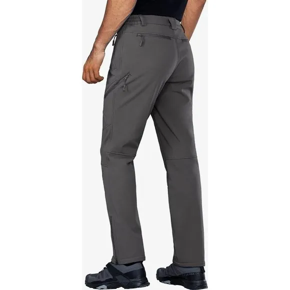 Men's Fleece Lined Winter Softshell Pants Hiking Snowboard Bottom Leg Zi…
