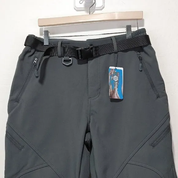 Men's Fleece Lined Winter Softshell Pants Hiking Snowboard Bottom Leg Zi…