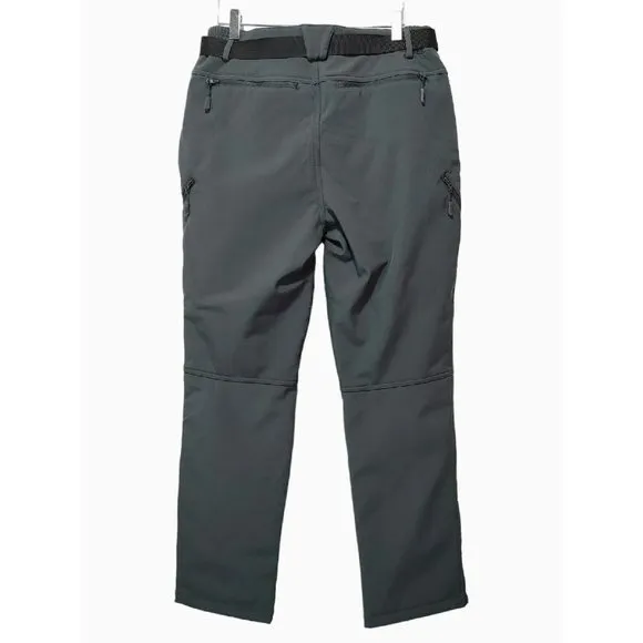 Men's Fleece Lined Winter Softshell Pants Hiking Snowboard Bottom Leg Zi…
