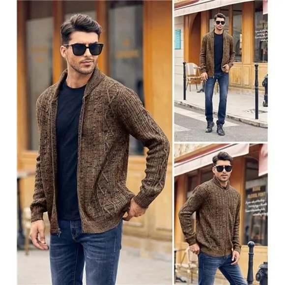Men's Shawl Neck Cardigan Sweater with Pockets Winter Jacket Outerwear