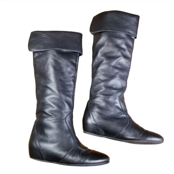 MERCANTI FIORENTINI Black Leather Slouchy Foldable size 6 Knee Boots Whimsigoth