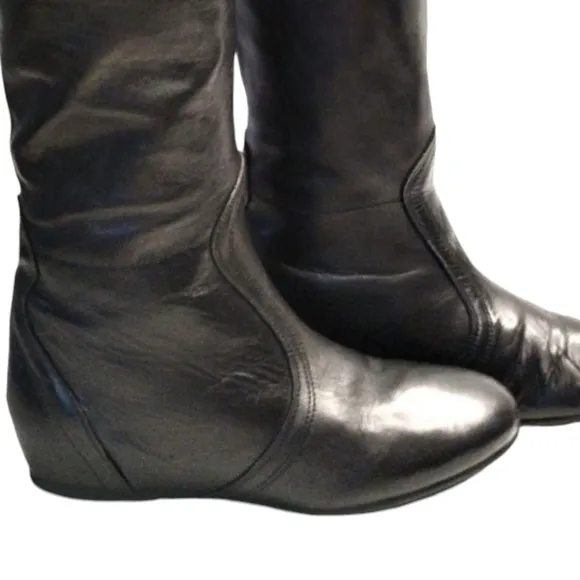 MERCANTI FIORENTINI Black Leather Slouchy Foldable size 6 Knee Boots Whimsigoth
