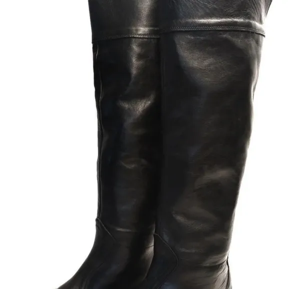 MERCANTI FIORENTINI Black Leather Slouchy Foldable size 6 Knee Boots Whimsigoth