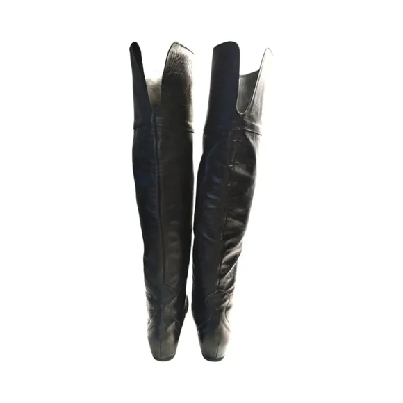 MERCANTI FIORENTINI Black Leather Slouchy Foldable size 6 Knee Boots Whimsigoth
