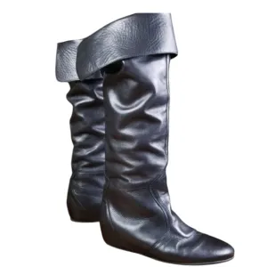 MERCANTI FIORENTINI Black Leather Slouchy Foldable size 6 Knee Boots Whimsigoth