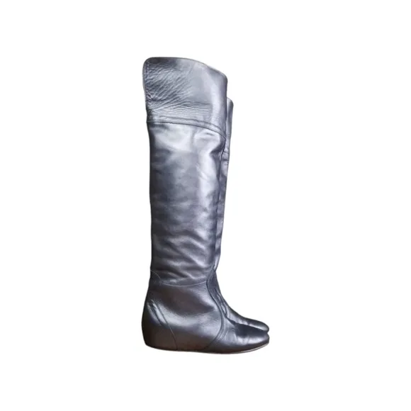 MERCANTI FIORENTINI Black Leather Slouchy Foldable size 6 Knee Boots Whimsigoth