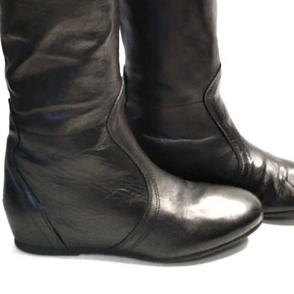 MERCANTI FIORENTINI Black Leather Slouchy Foldable size 6 Knee Boots Whimsigoth