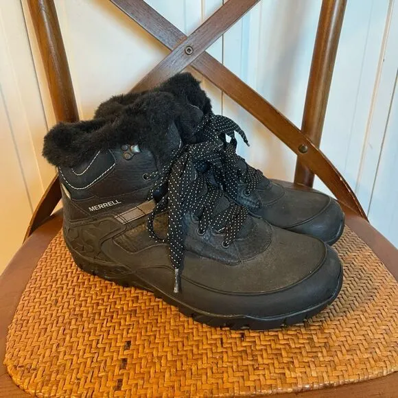 Merrell Aurora ice 6  black faux fur boot size 8.5
