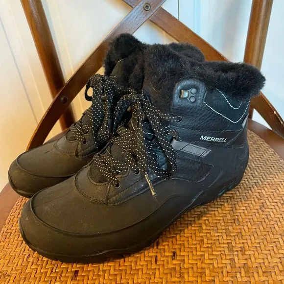Merrell Aurora ice 6  black faux fur boot size 8.5