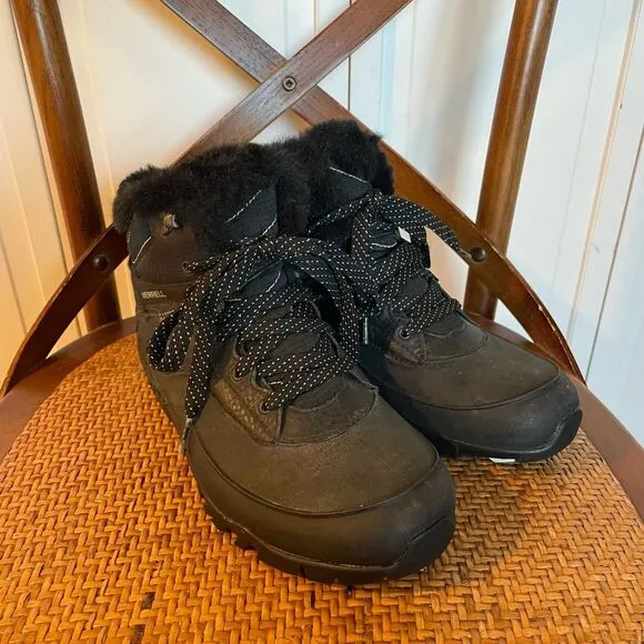 Merrell Aurora ice 6  black faux fur boot size 8.5