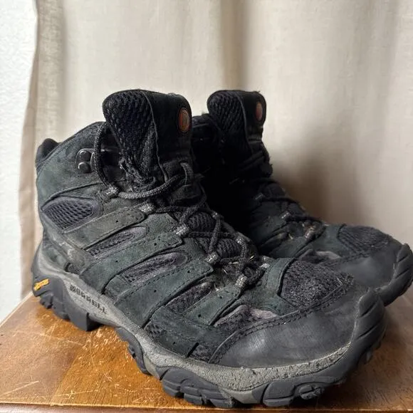 Merrell Mens Moab 2 Mid Waterproof Hiking Boot Size 8.5 Black Night Comfort