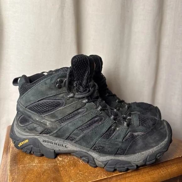Merrell Mens Moab 2 Mid Waterproof Hiking Boot Size 8.5 Black Night Comfort
