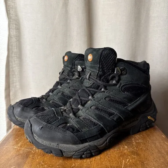 Merrell Mens Moab 2 Mid Waterproof Hiking Boot Size 8.5 Black Night Comfort