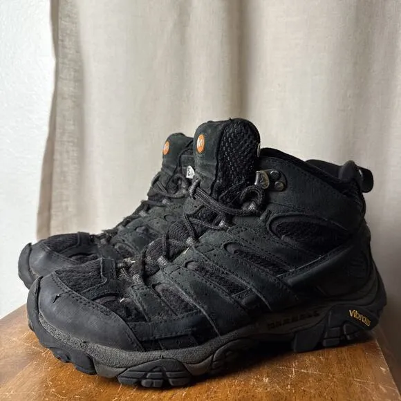 Merrell Mens Moab 2 Mid Waterproof Hiking Boot Size 8.5 Black Night Comfort