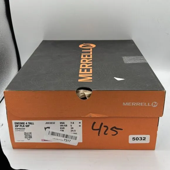 Merrell Womens Encore 4 Tall Zip Polar Waterproof Boot Espresso Size 7.5 New