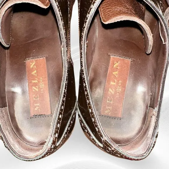 Mezlan Senator Monk Strap Shoes Mens‎ Loafers Sz 9.5 Brown Leather Wingtip Dress