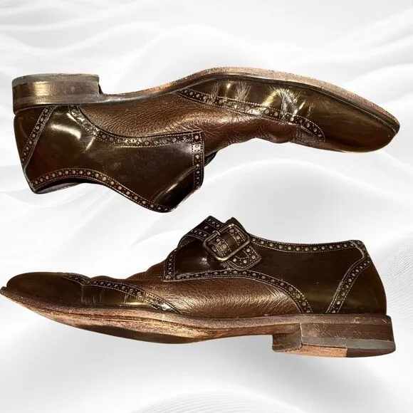 Mezlan Senator Monk Strap Shoes Mens‎ Loafers Sz 9.5 Brown Leather Wingtip Dress