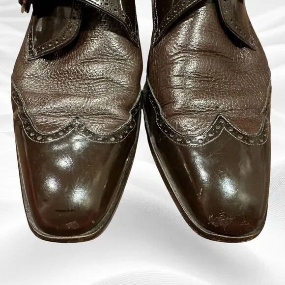 Mezlan Senator Monk Strap Shoes Mens‎ Loafers Sz 9.5 Brown Leather Wingtip Dress