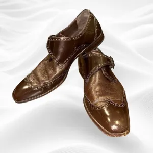 Mezlan Senator Monk Strap Shoes Mens‎ Loafers Sz 9.5 Brown Leather Wingtip Dress