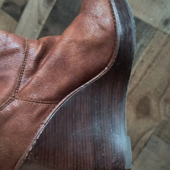 Michael Kors Faux Fur Leather Brown Knee High Wedge Boots Sz 6.5 Women