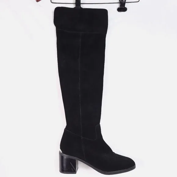 Michael Kors Paulette Suede Leather Over the Knee Boots Black 8 GP16G