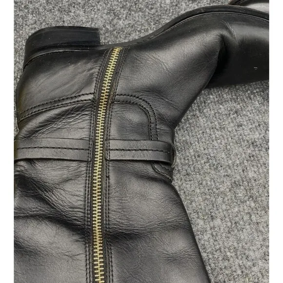 Michael Kors Riding Boots Women 8.5 Brown Black Gold Emblem Knee High Leather