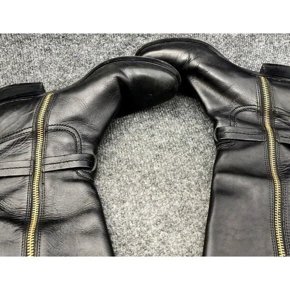 Michael Kors Riding Boots Women 8.5 Brown Black Gold Emblem Knee High Leather