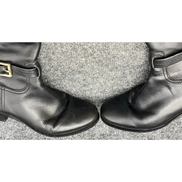 Michael Kors Riding Boots Women 8.5 Brown Black Gold Emblem Knee High Leather