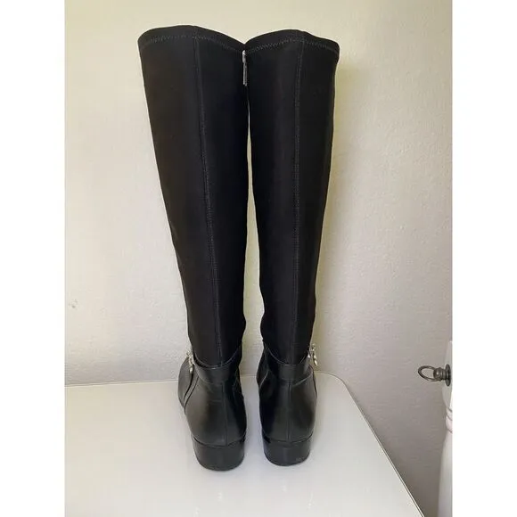 Michael Kors Women Hamilton Stretch Black Leather Equestrian Riding Boots sz 8.5
