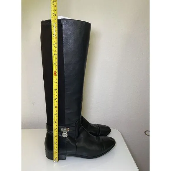 Michael Kors Women Hamilton Stretch Black Leather Equestrian Riding Boots sz 8.5