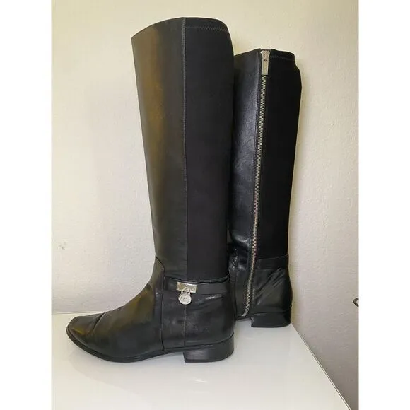 Michael Kors Women Hamilton Stretch Black Leather Equestrian Riding Boots sz 8.5