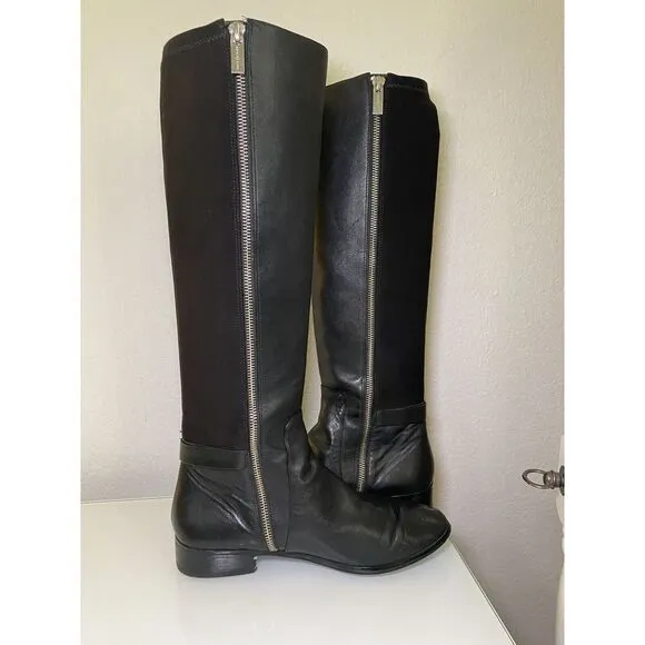 Michael Kors Women Hamilton Stretch Black Leather Equestrian Riding Boots sz 8.5