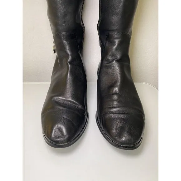 Michael Kors Women Hamilton Stretch Black Leather Equestrian Riding Boots sz 8.5