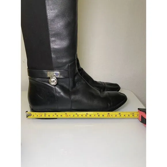 Michael Kors Women Hamilton Stretch Black Leather Equestrian Riding Boots sz 8.5