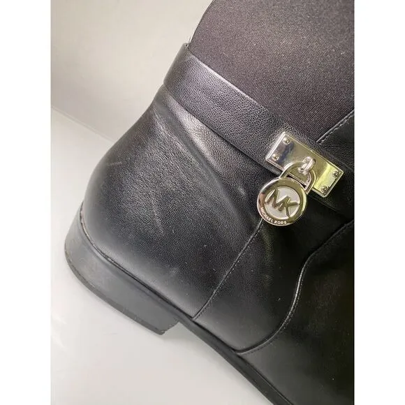 Michael Kors Women Hamilton Stretch Black Leather Equestrian Riding Boots sz 8.5