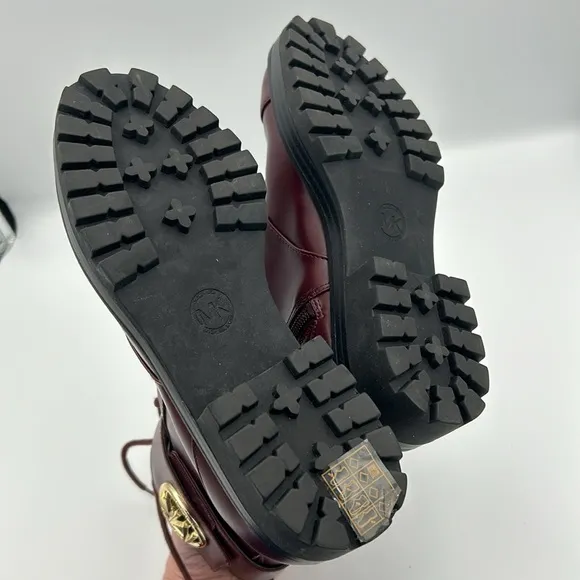 MICHAEL KORS WOMEN TATUM VEGAN BURGUNDY LEATHER MK LOGO COMBAT BOOTS SIZE 5