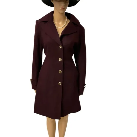 Michael Kors Women’s Burgundy Wool Belted Single Breasted Coat. M Size.