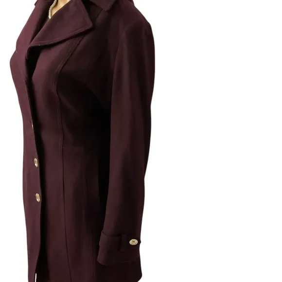 Michael Kors Women’s Burgundy Wool Belted Single Breasted Coat. M Size.