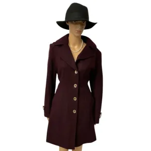 Michael Kors Women’s Burgundy Wool Belted Single Breasted Coat. M Size.