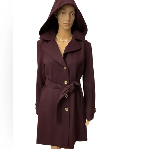 Michael Kors Women’s Burgundy Wool Belted Single Breasted Coat. M Size.