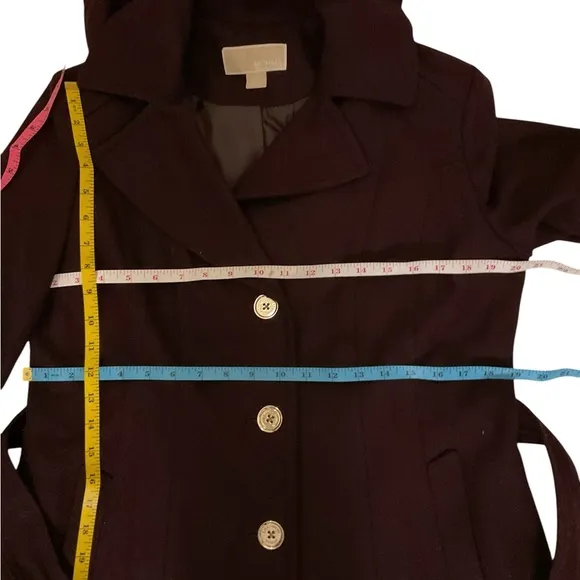 Michael Kors Women’s Burgundy Wool Belted Single Breasted Coat. M Size.