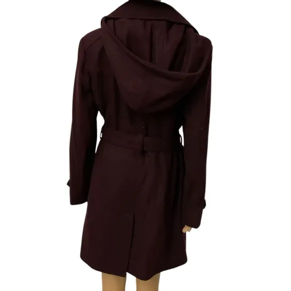 Michael Kors Women’s Burgundy Wool Belted Single Breasted Coat. M Size.
