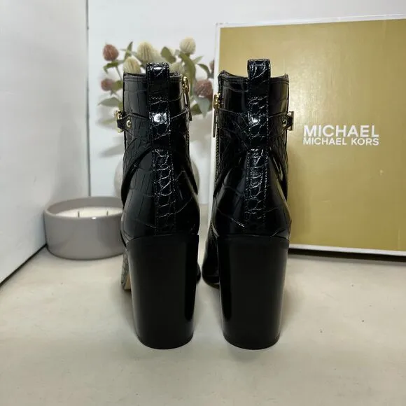 Michael Michael Kors Farrah Tronchetto Donna Embossed Boots Black Women 7.5M