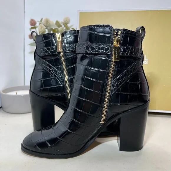 Michael Michael Kors Farrah Tronchetto Donna Embossed Boots Black Women 7.5M