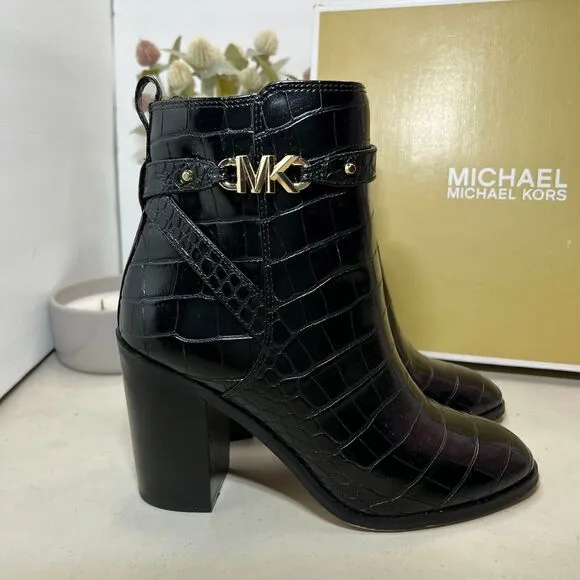Michael Michael Kors Farrah Tronchetto Donna Embossed Boots Black Women 7.5M