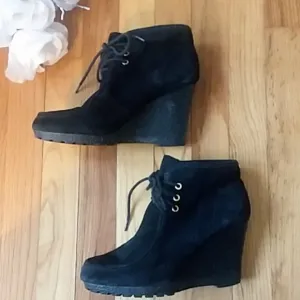 MICHAEL Michael Kors Rory Black Suede Wedges Sz 9
