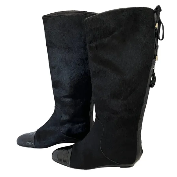 Migliorini Black Calf Hair Boots with Leather Toe Size 8 M