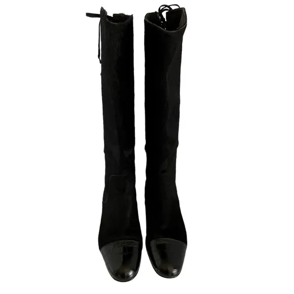 Migliorini Black Calf Hair Boots with Leather Toe Size 8 M